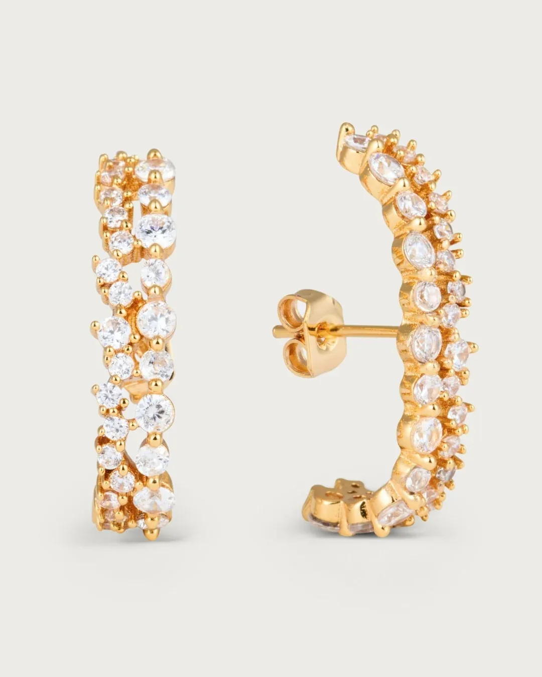 Gold plated curved crystal hoop earrings