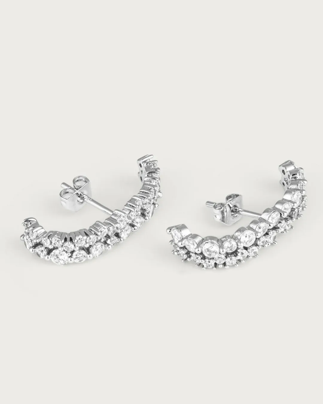 Curved Crystal Hoops in silver