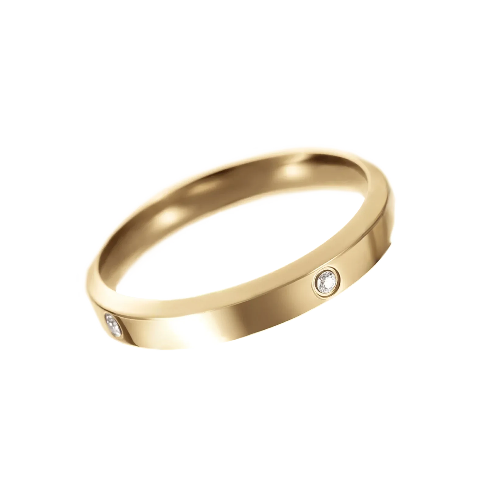 Slim crystal set band ring in gold plated stainless steel
