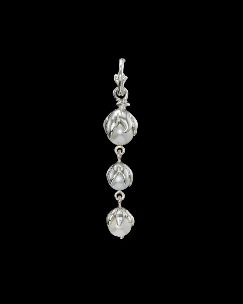 Sterling silver hoop earring with three freshwater pearl drops