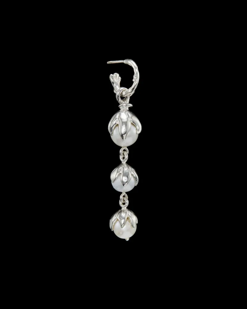 Sterling silver hoop earring with three freshwater pearl drops