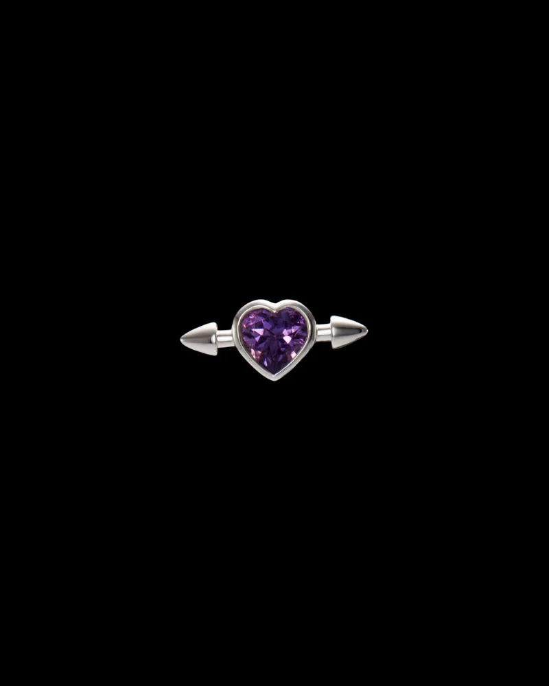 Sterling silver stud earring with a heart-cut amethyst