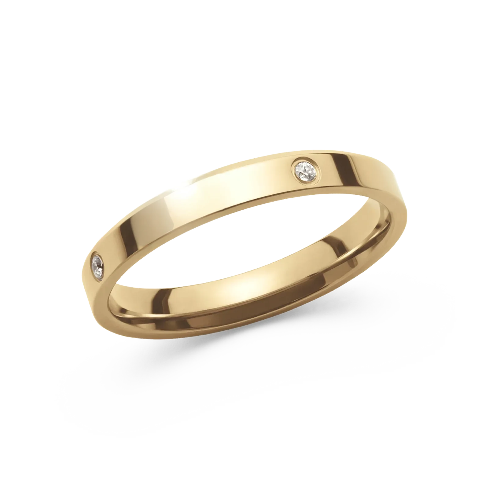 Slim crystal set band ring in gold plated stainless steel
