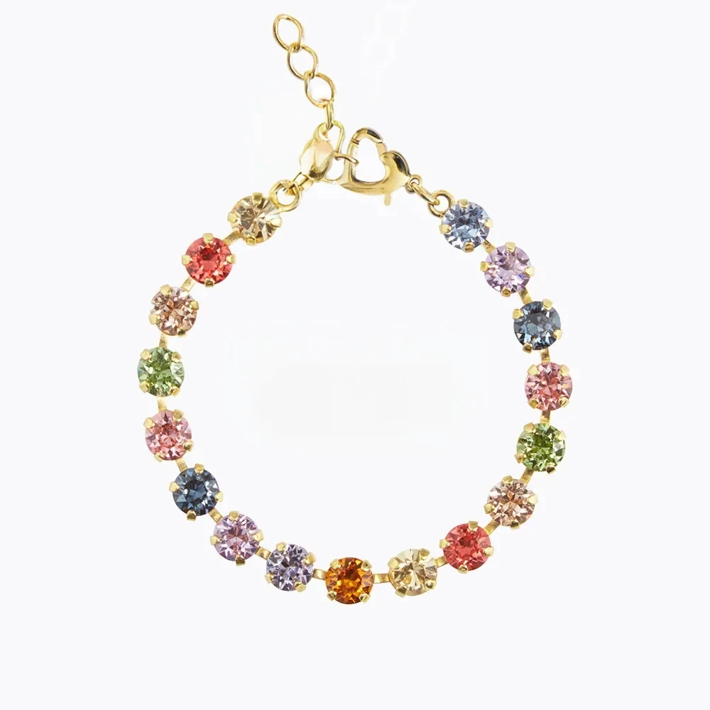 Gold bracelet set with multicoloured crystals