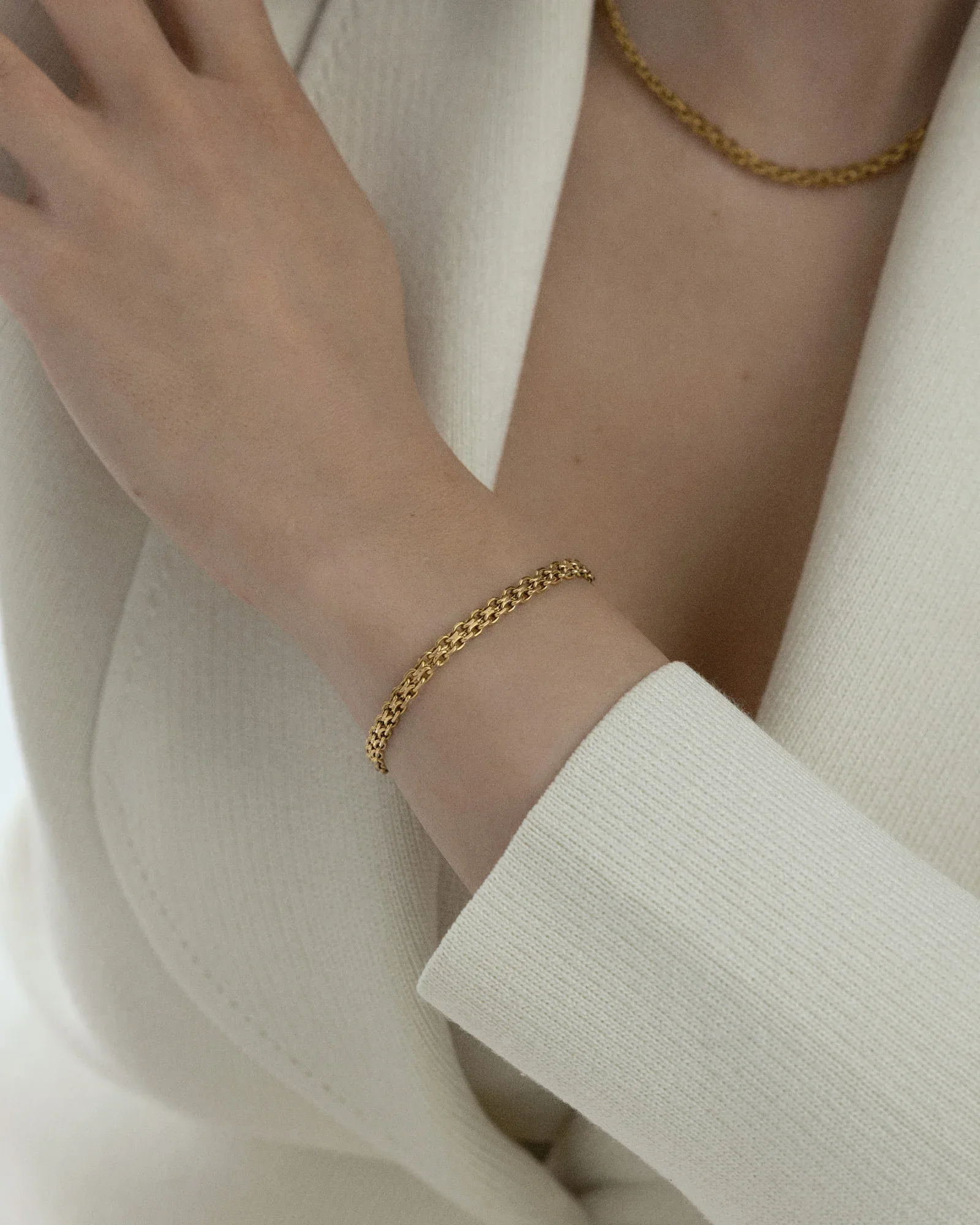 Gold plated steel fine chain bracelet