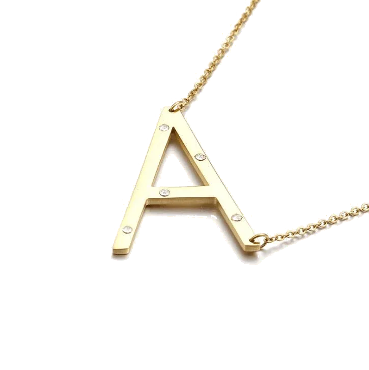 Gold stainless steel big letter necklace
