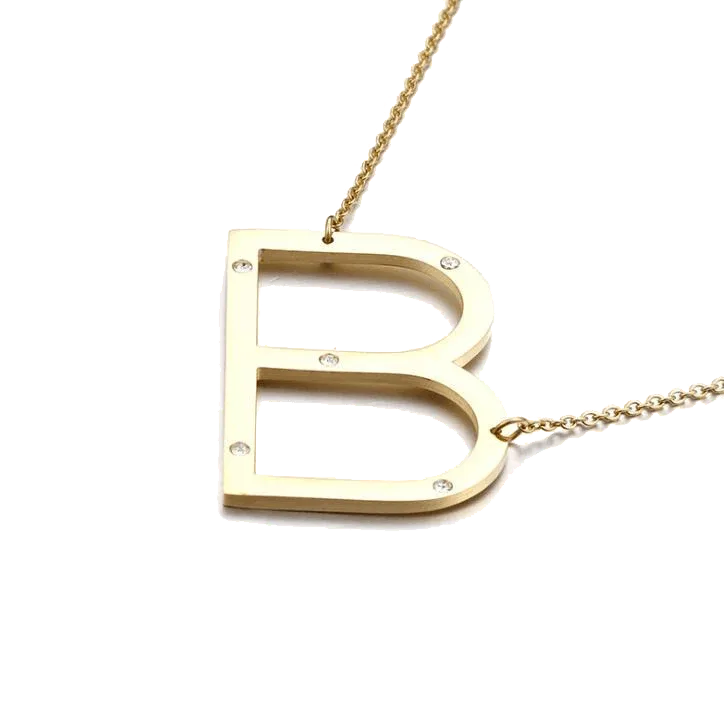 Gold stainless steel big letter necklace