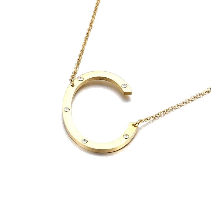 Gold stainless steel big letter necklace