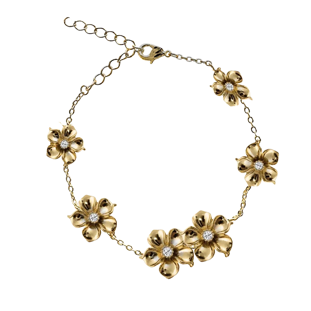 Gold stainless steel flower link bracelet