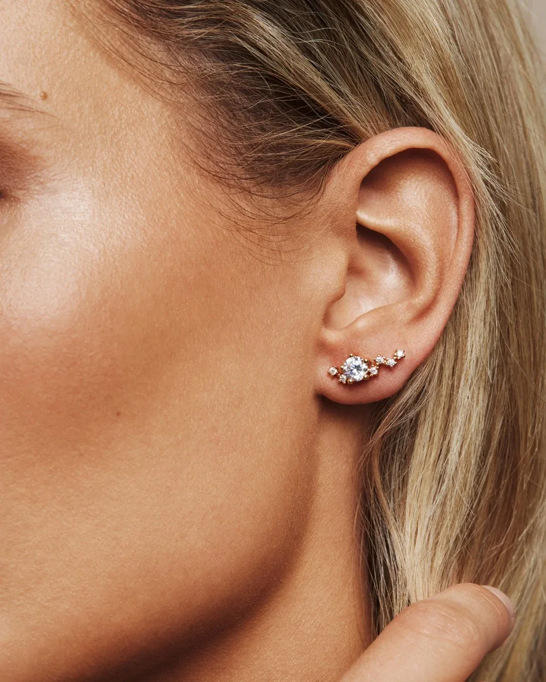 Gold plated crystal ear climber earrings