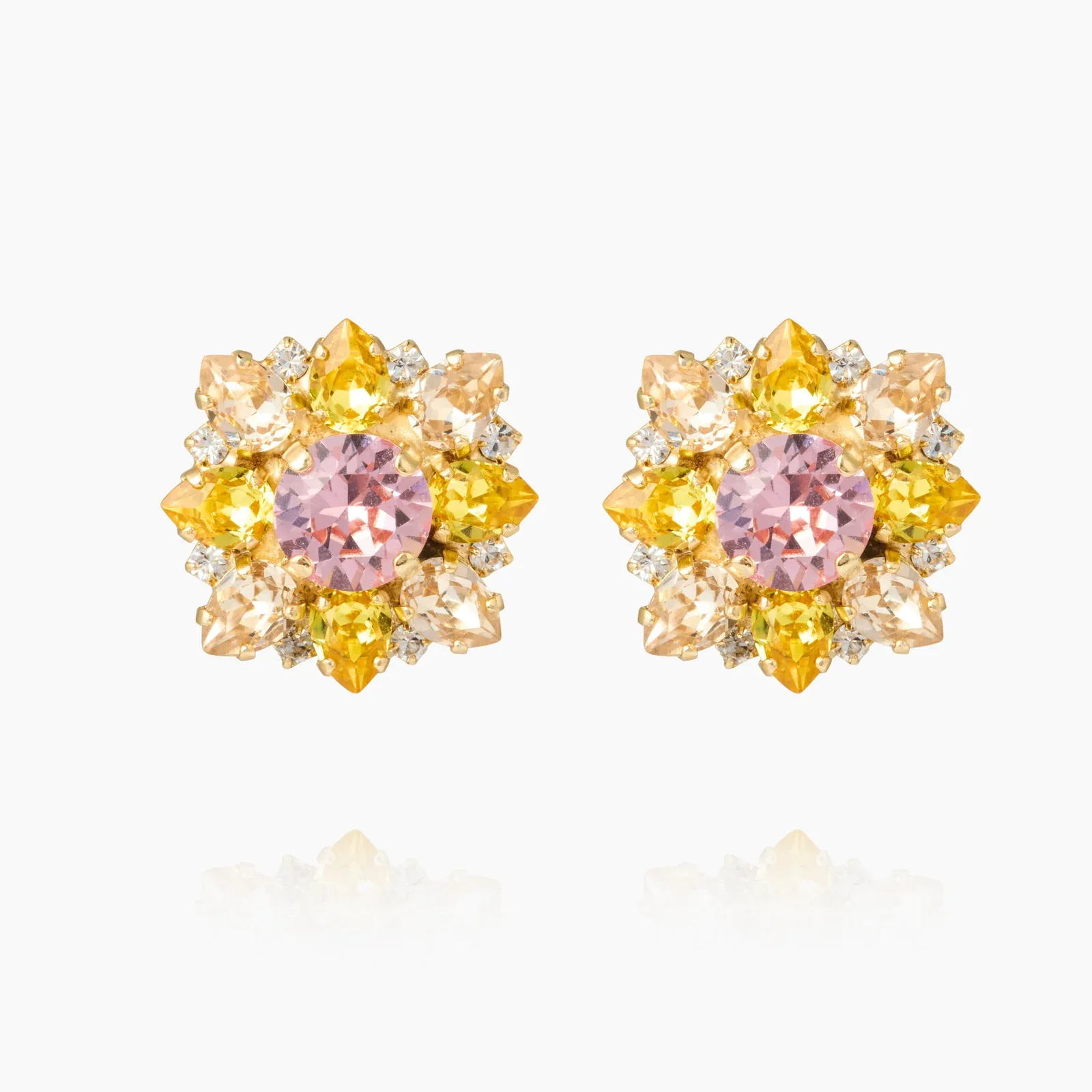 Gold crystal cluster statement earrings
