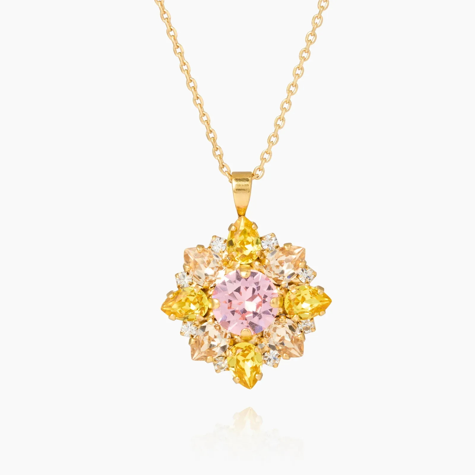 Gold crystal cluster pendant necklace