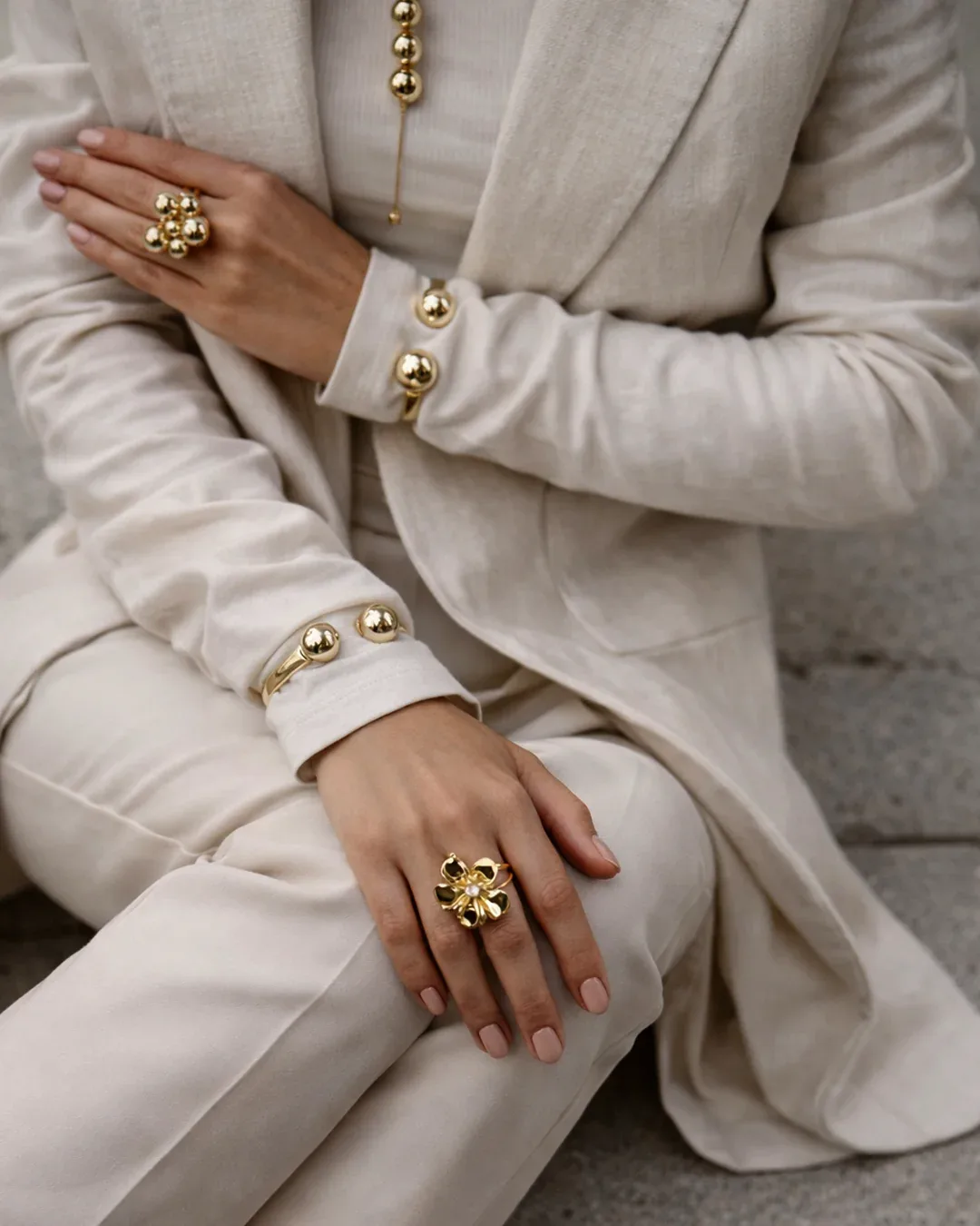 Gold plated brass ball cuff bracelet
