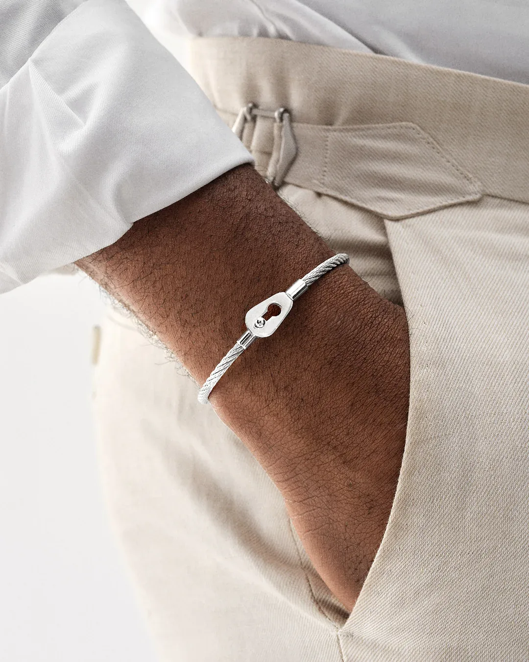 Silver steel cable bracelet