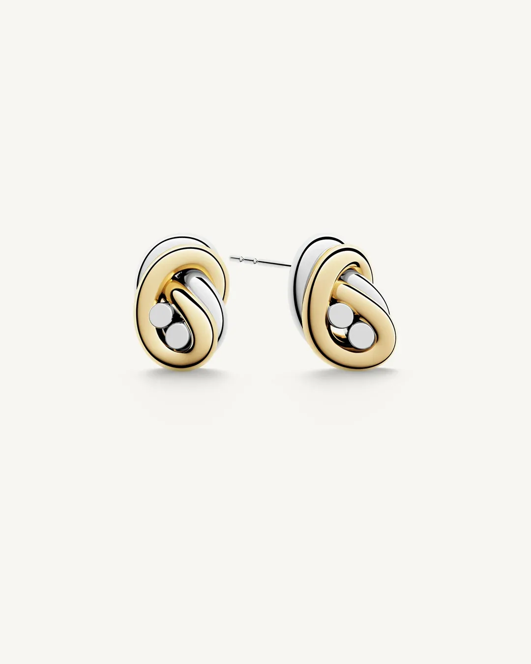 Two-tone steel double knot stud earrings