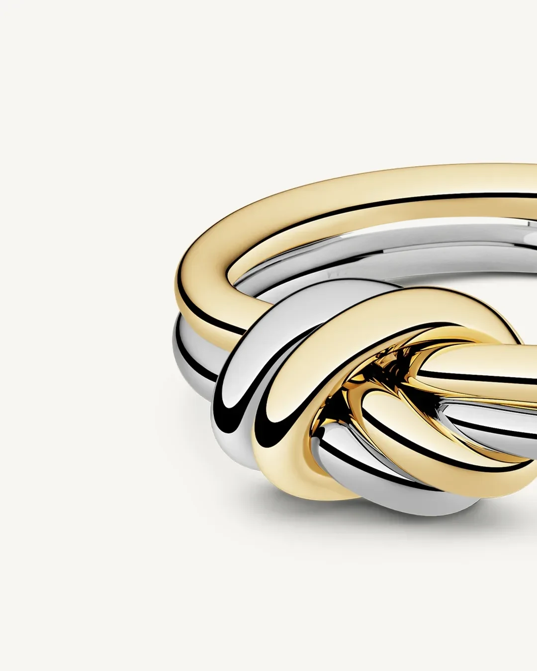Two-tone steel double knot ring