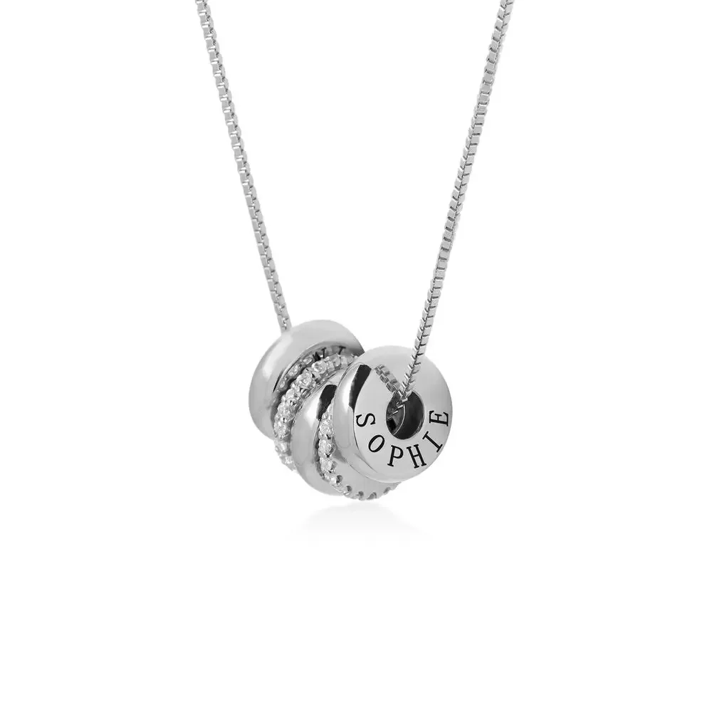 Sterling silver necklace with engraved name beads and crystals