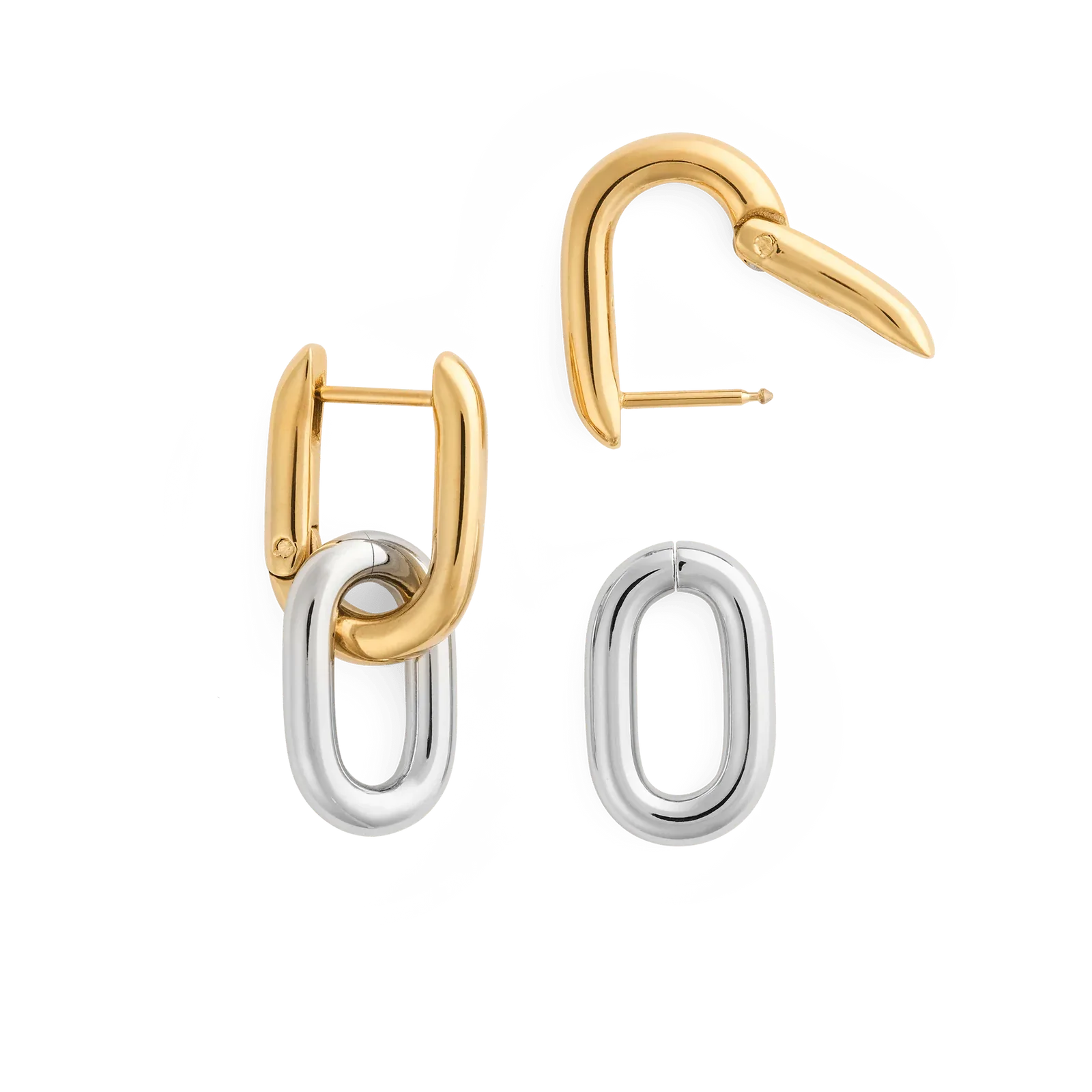 Two-tone gold and silver link earrings in stainless steel
