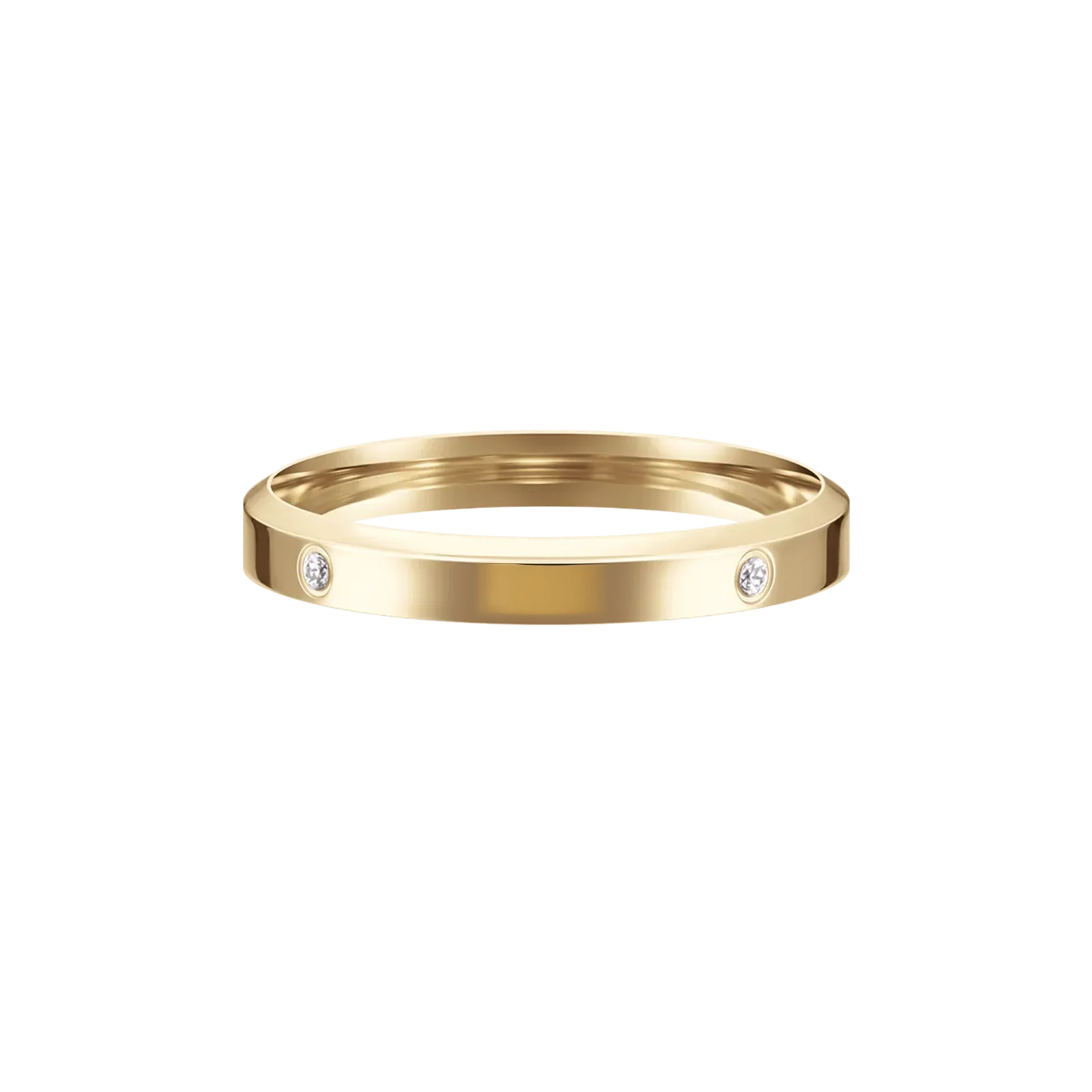 Slim crystal set band ring in gold plated stainless steel