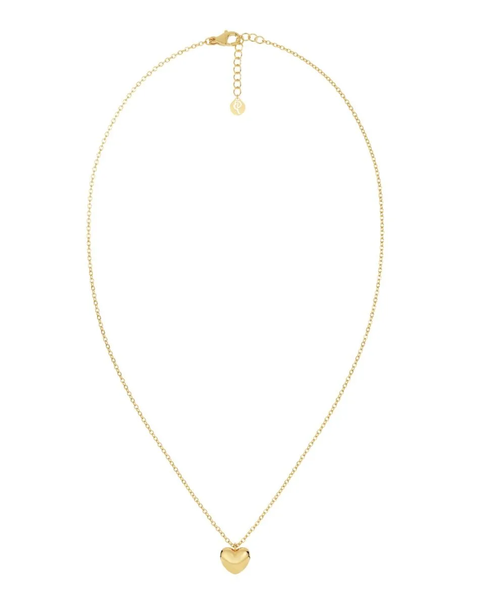 Small puffed heart pendant necklace in gold plated stainless steel
