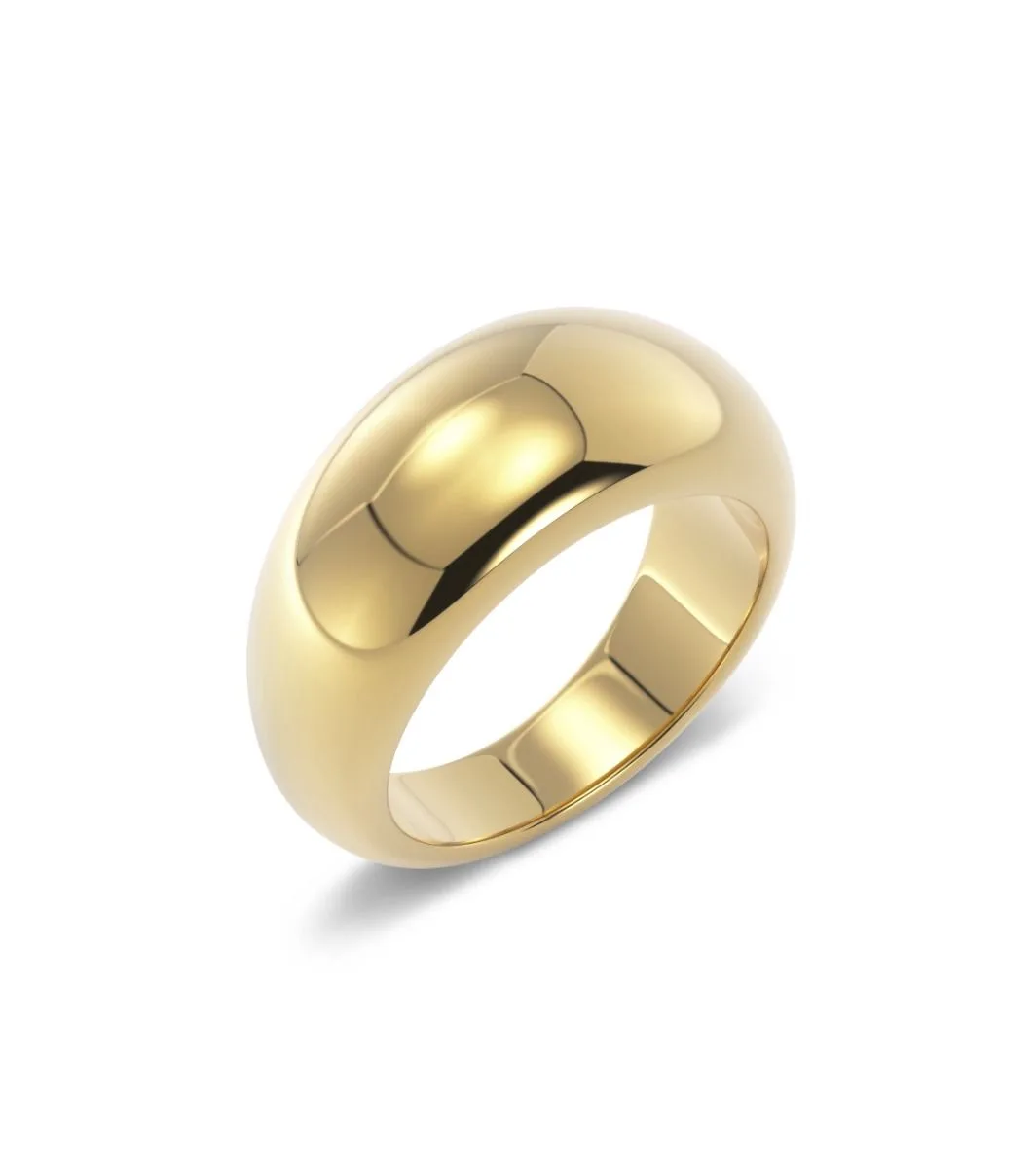 Wide domed band ring in gold plated stainless steel