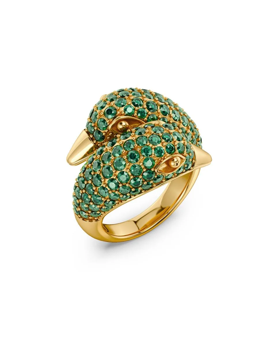 Enamel Wave Ring in sparkle gold and green