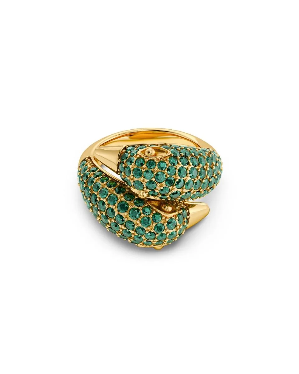 Curved black enamel statement ring in gold plated stainless steel