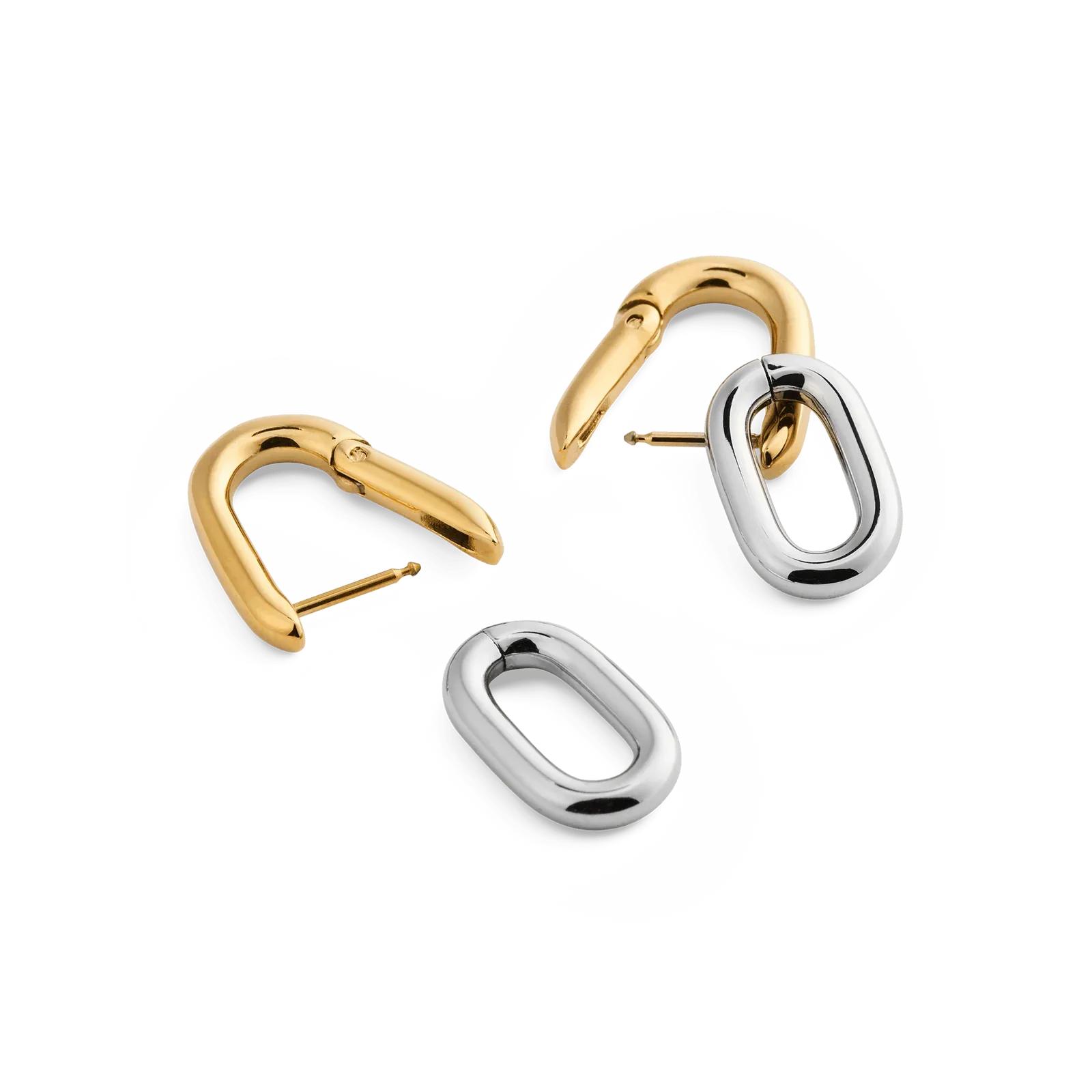 Two-tone gold and silver link earrings in stainless steel