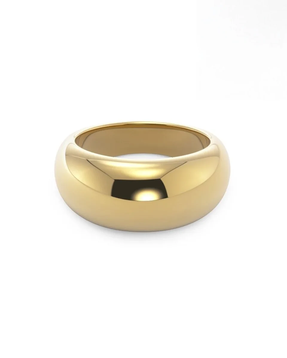 Wide domed band ring in gold plated stainless steel