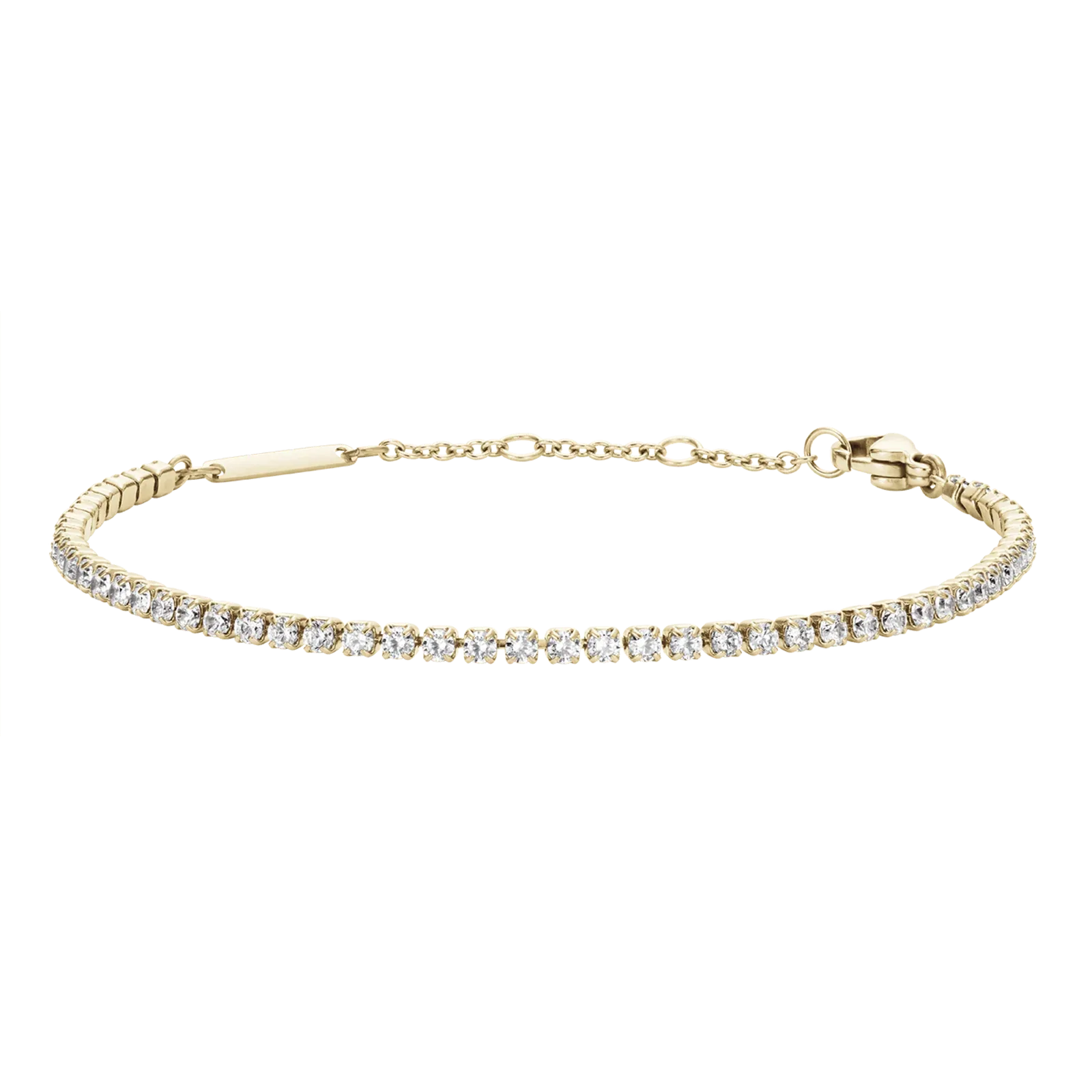 Gold plated crystal tennis bracelet in stainless steel