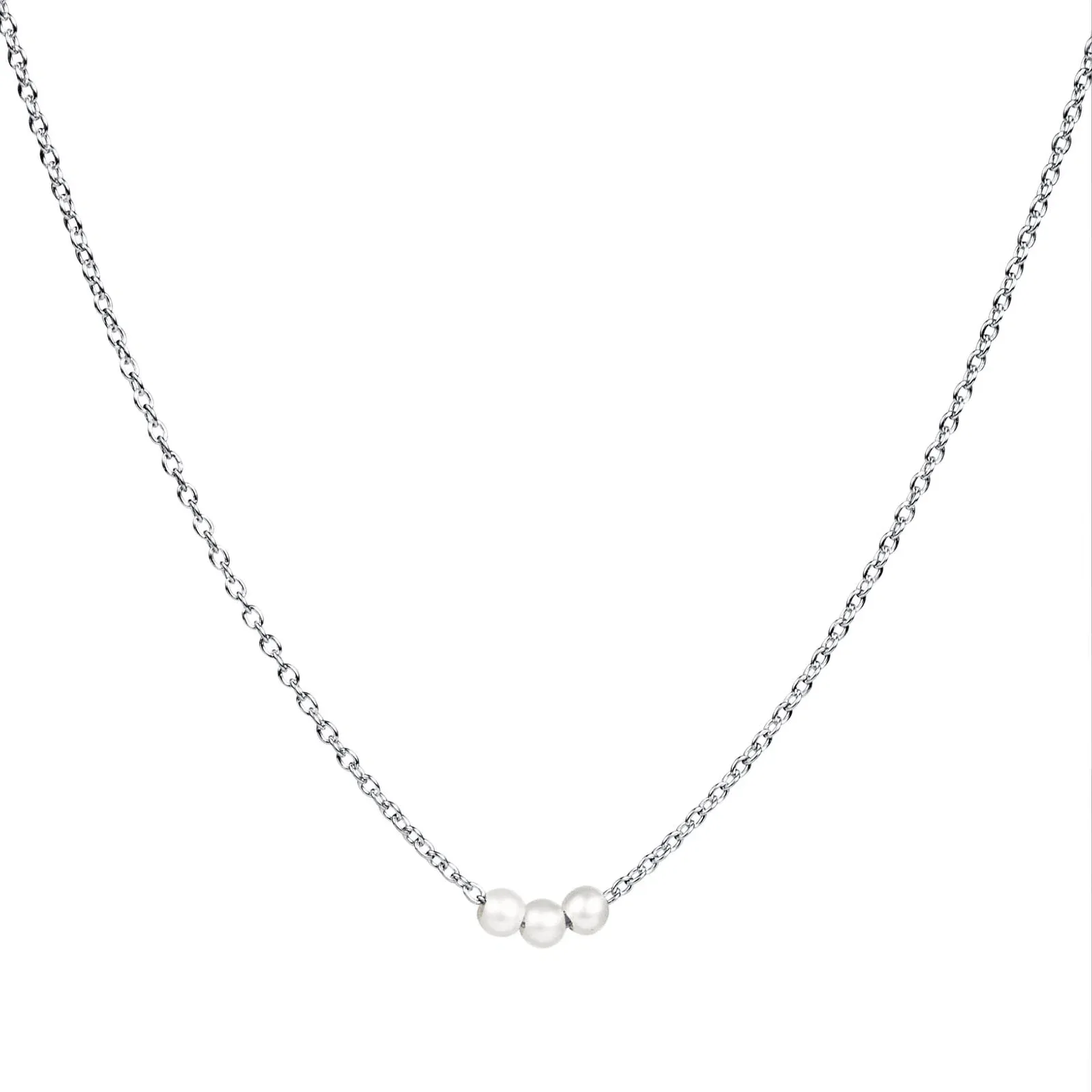 Three small freshwater pearls on a fine sterling silver chain