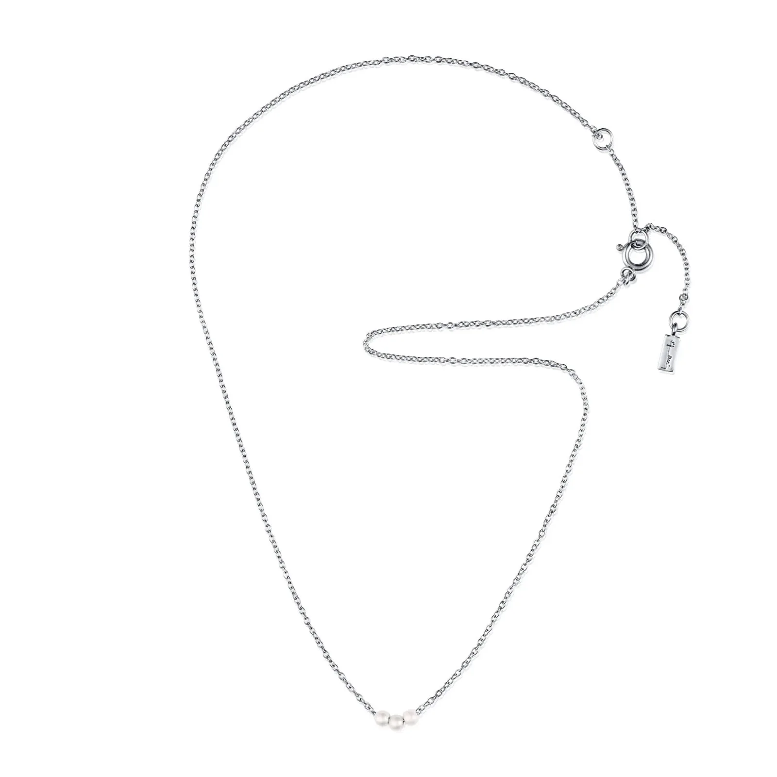 Three small freshwater pearls on a fine sterling silver chain