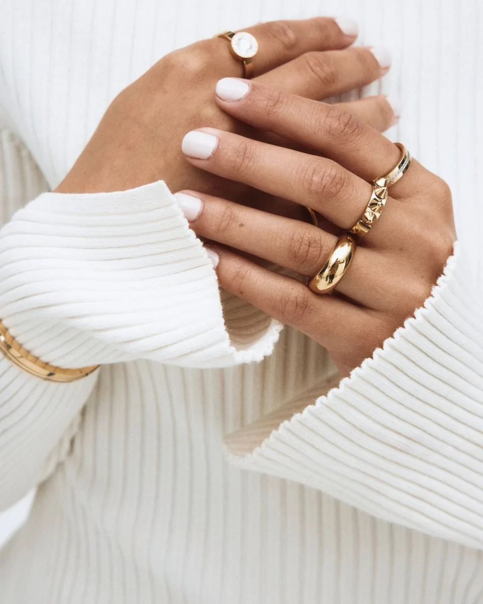 Wide domed band ring in gold plated stainless steel