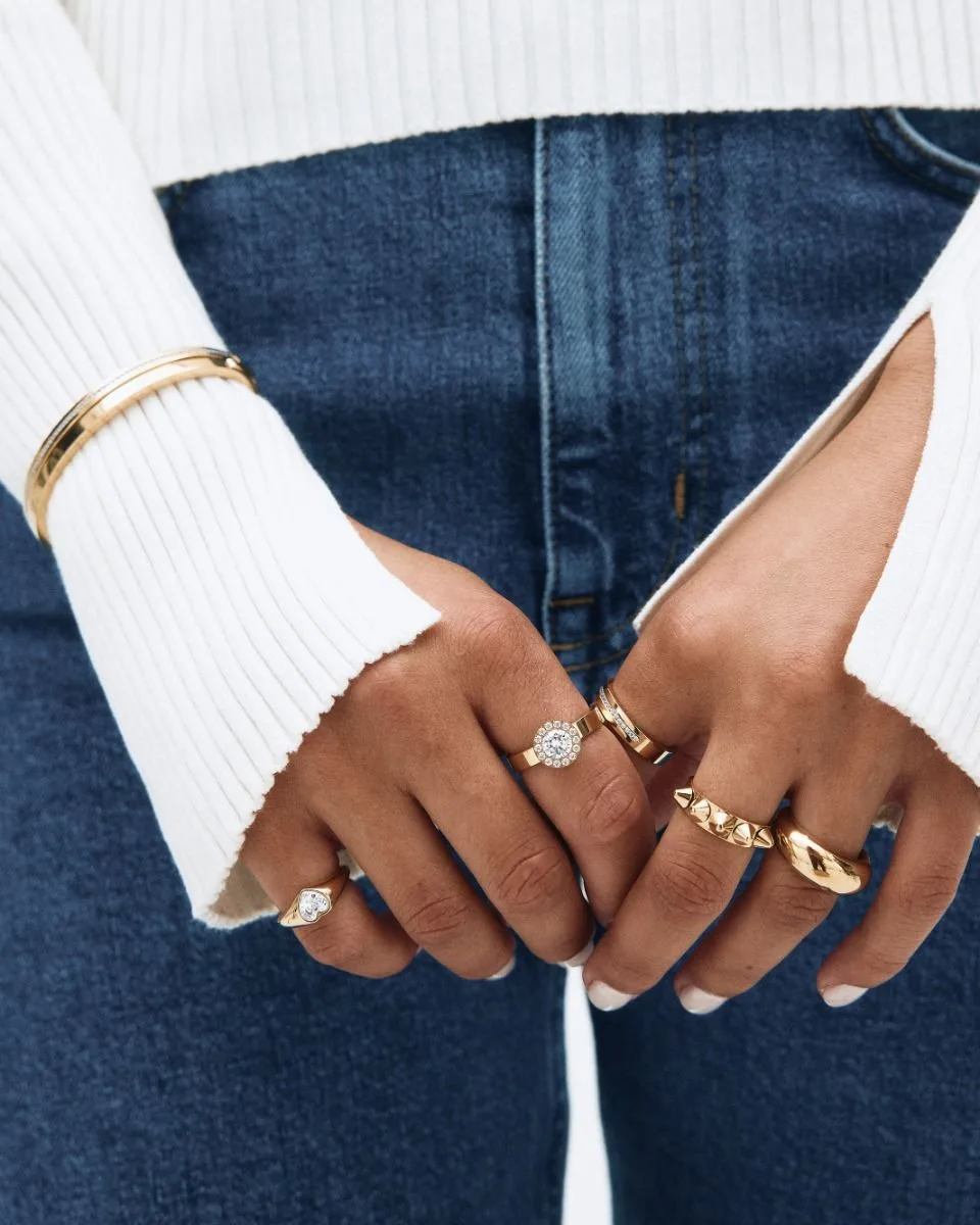 Wide domed band ring in gold plated stainless steel