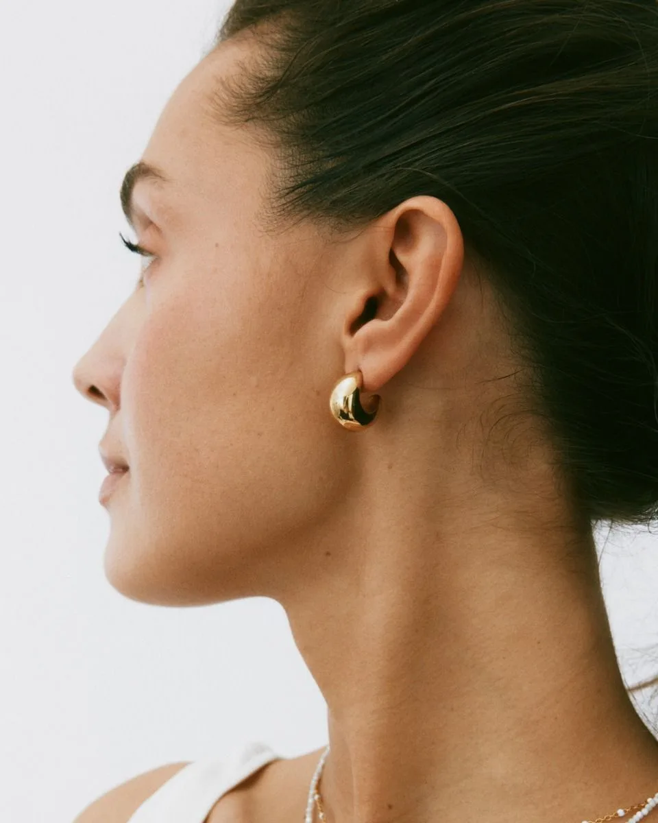 Small chunky gold plated hoop earrings in stainless steel