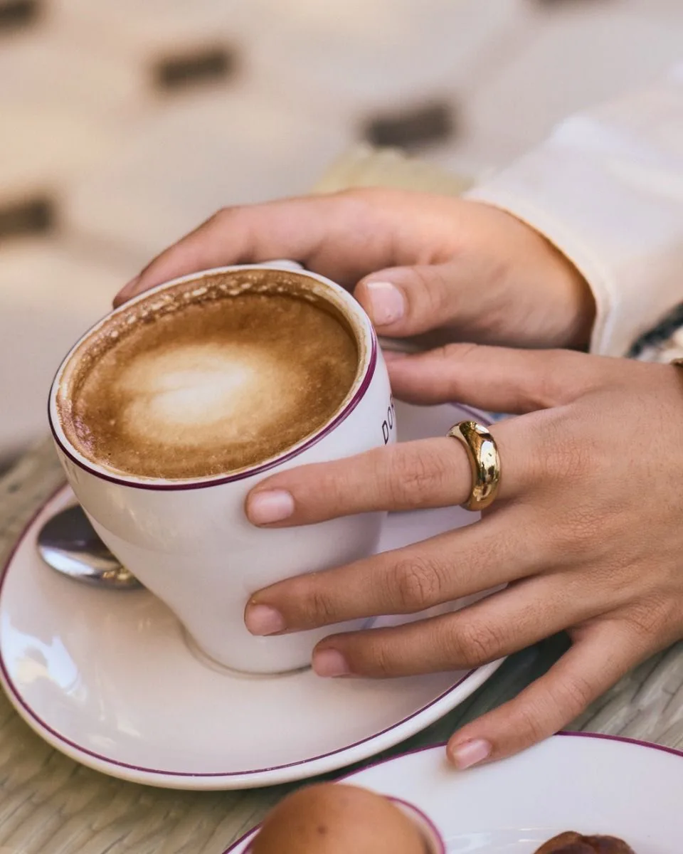 Wide domed band ring in gold plated stainless steel