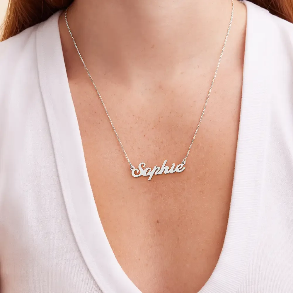 Personalised script name necklace in sterling silver