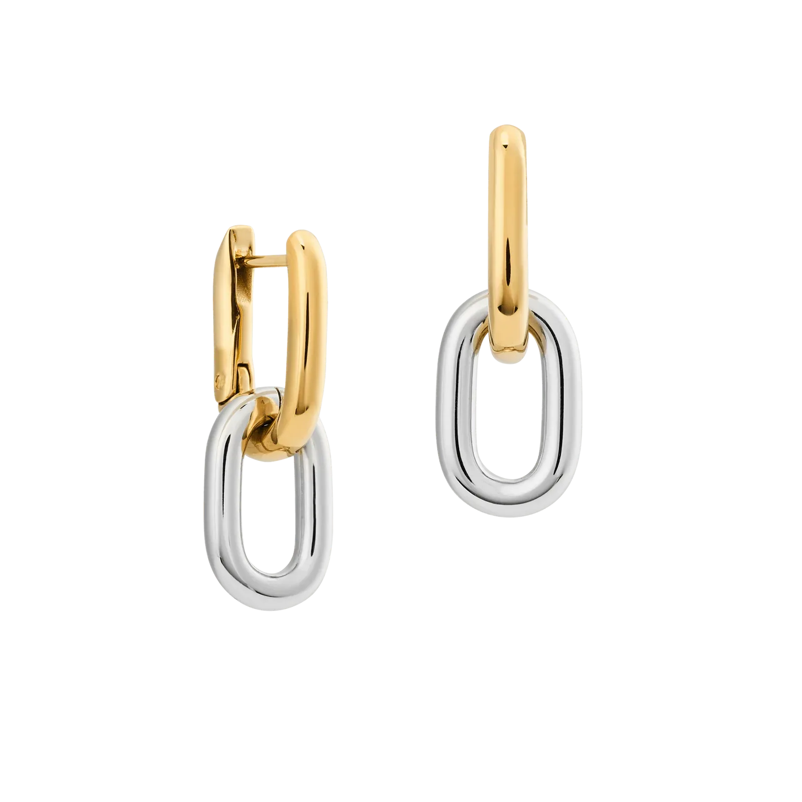 Two-tone gold and silver link earrings in stainless steel